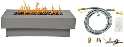 48 inch fire table with natural gas conversion kit 50000btu outdoor modern patio fire pit table wrectangular burner lid glass rocks cover